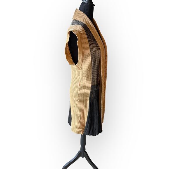 Women's Beige & Black Striped Knit Open Front Cardigan Sweater Size Medium - Picture 6 of 16